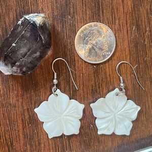 Ivory Shell Carved Hibiscus Drop Earrings